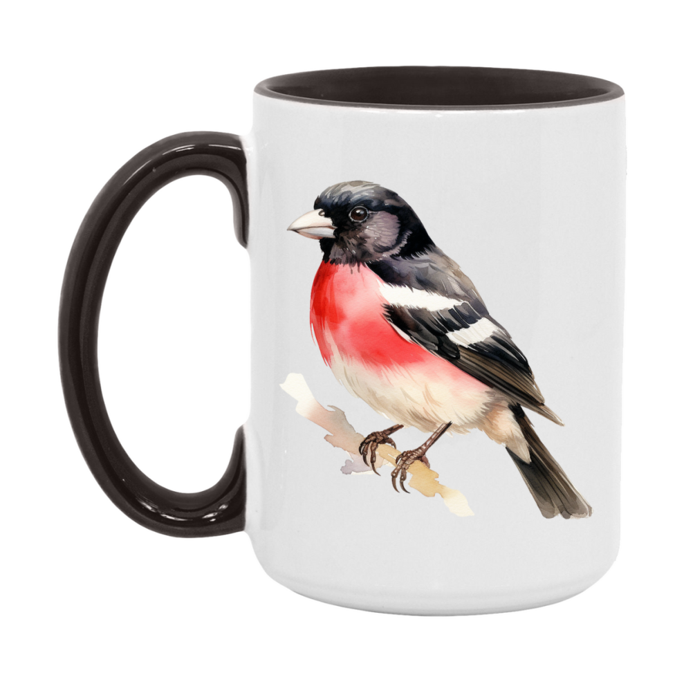Bird Watching Mug, Rose Breasted Grosbeak Song Bird Mug, 11oz or 15oz White Ceramic Coffee Mug Gift for Bird Watchers