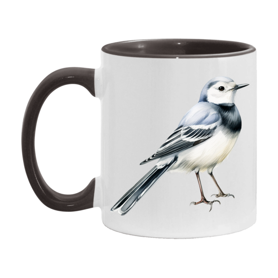 Bird Watching Mug, White Wagtail Song Bird Mug, 11oz or 15oz White Ceramic Coffee Mug Gift for Bird Watchers