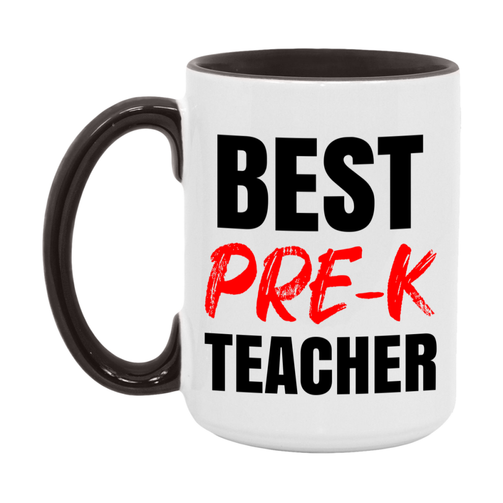 Teacher Superlative Mug, Best Pre-K Teacher Gift, 11oz or 15oz White Ceramic Coffee Cup for Pre-K Teacher