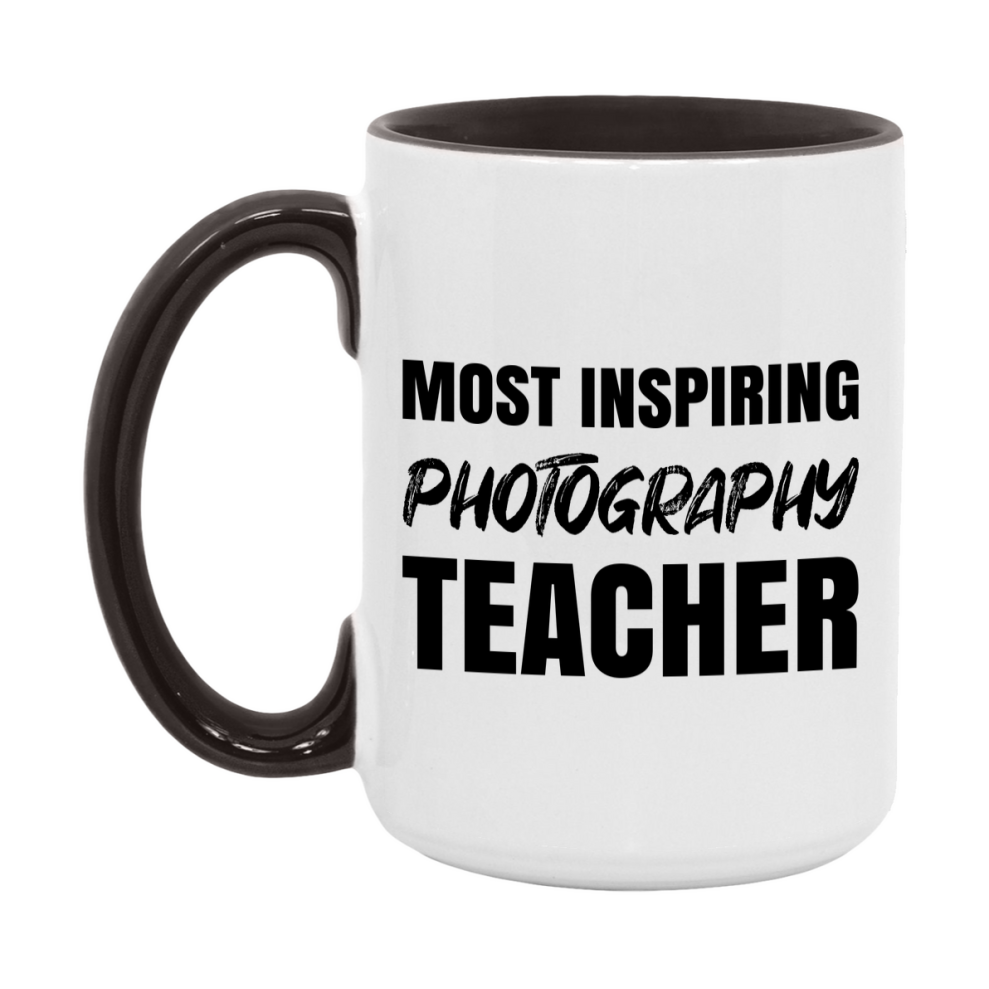 Teacher Superlative Mug, Most Inspiring Photography Teacher Gift, 11oz or 15oz White Ceramic Coffee Cup, Gift for Photography Teacher