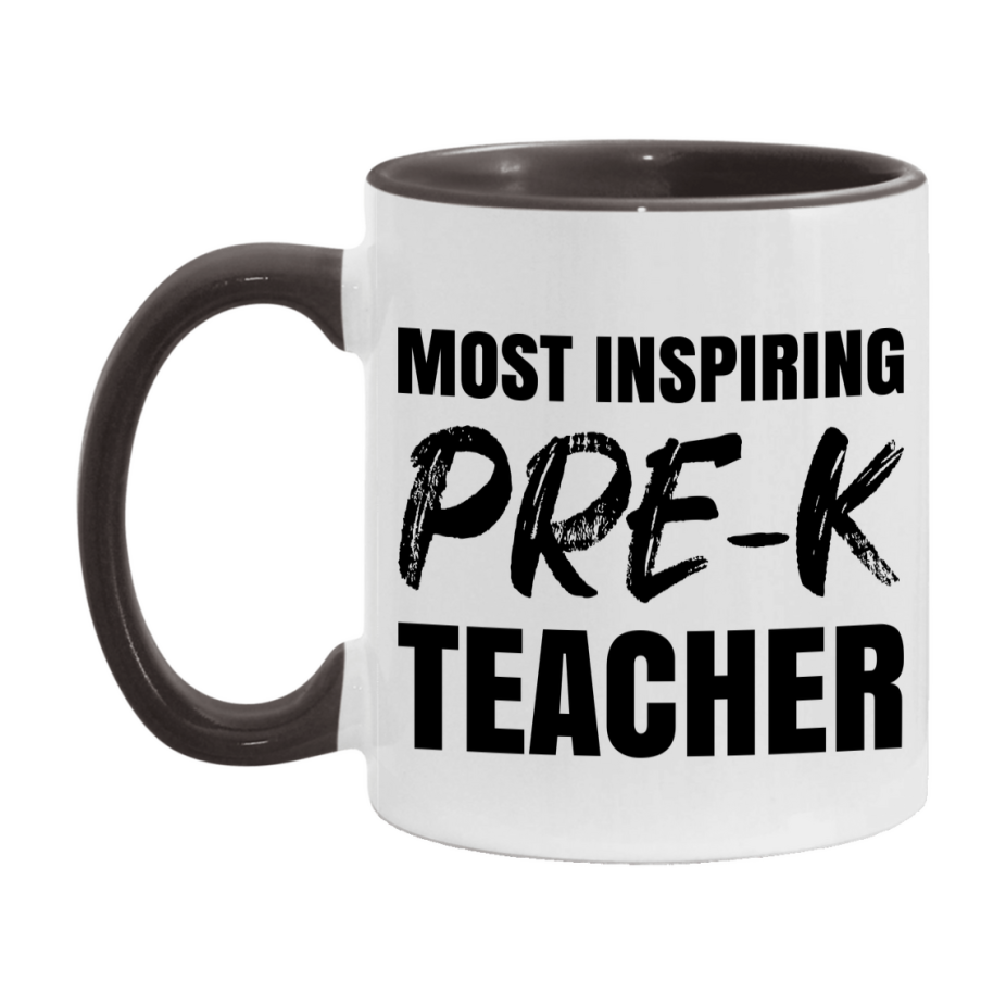 Teacher Superlative Mug, Most Inspiring Pre-K Teacher Gift, 11oz or 15oz White Ceramic Coffee Cup, Gift for Pre-K Teacher