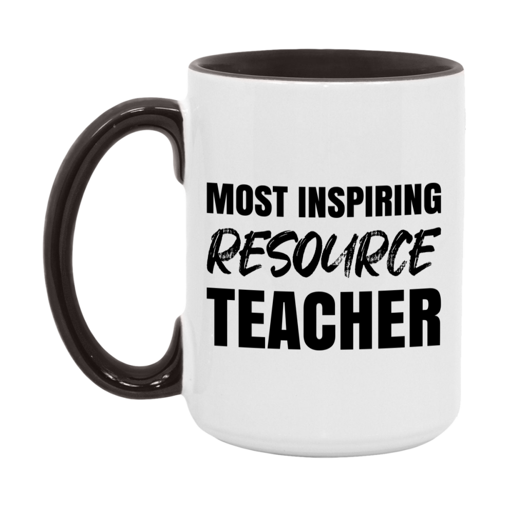 Teacher Superlative Mug, Most Inspiring Resource Teacher Gift, 11oz or 15oz White Ceramic Coffee Cup, Gift for Resource Teacher