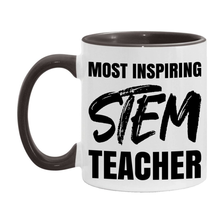 Teacher Superlative Mug, Most Inspiring Stem Teacher Gift, 11oz or 15oz White Ceramic Coffee Cup, Gift for Stem Teacher