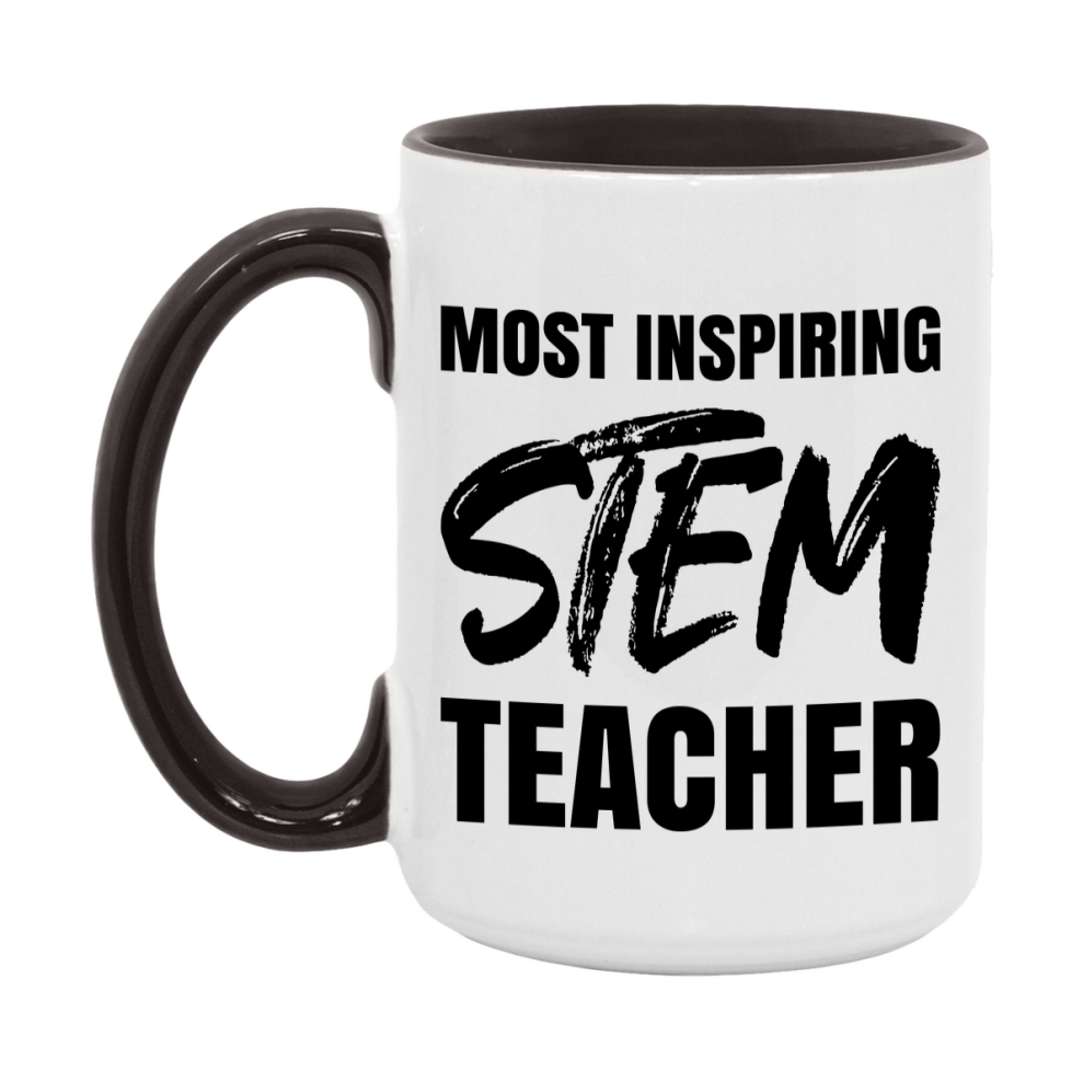 Teacher Superlative Mug, Most Inspiring Stem Teacher Gift, 11oz or 15oz White Ceramic Coffee Cup, Gift for Stem Teacher