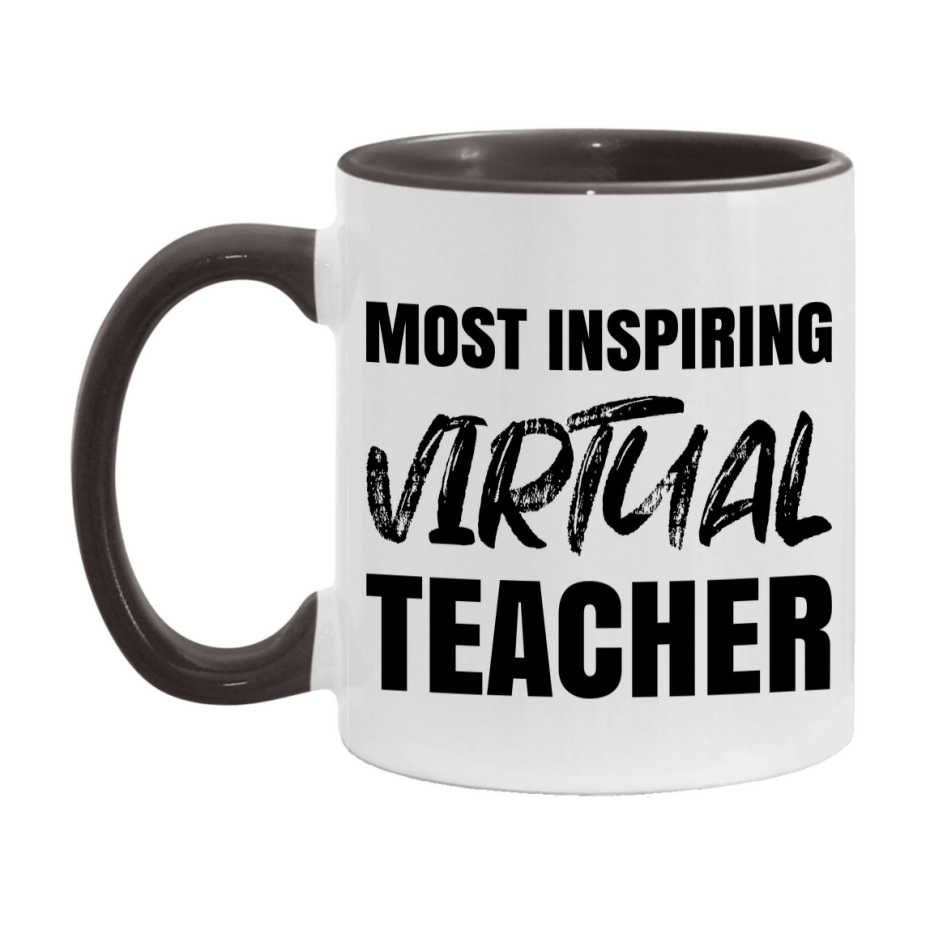 Teacher Superlative Mug, Most Inspiring Virtual Teacher Gift, 11oz or 15oz White Ceramic Coffee Cup, Gift for Virtual Teacher