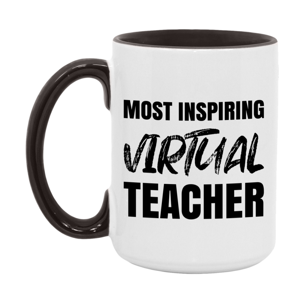 Teacher Superlative Mug, Most Inspiring Virtual Teacher Gift, 11oz or 15oz White Ceramic Coffee Cup, Gift for Virtual Teacher