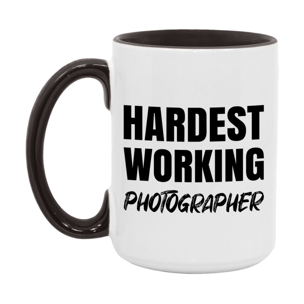 Photographer Superlative Mug, Hardest Working Photographer, 11oz or 15oz Ceramic Coffee Mug, Double-Sided Cup, Gift for Photographer, Coworker Gift, Boss Gift