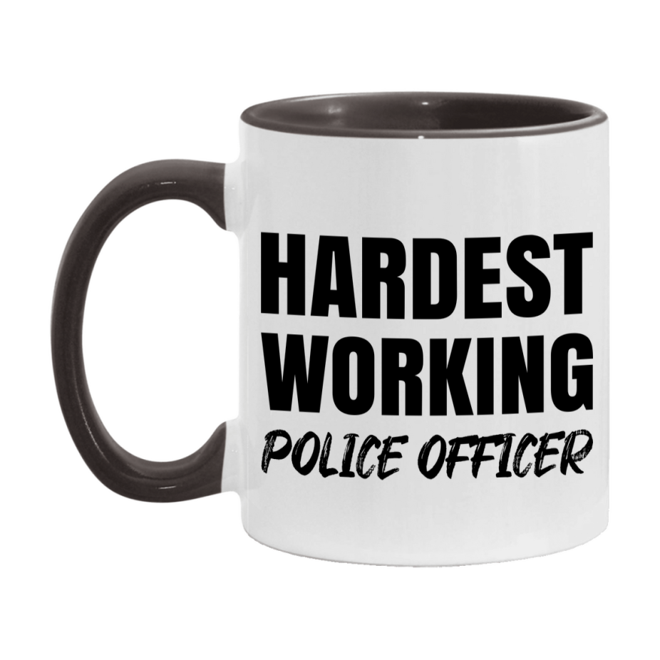 Police Officer Superlative Mug, Hardest Working Police Officer, 11oz or 15oz Ceramic Coffee Mug, Double-Sided Cup, Gift for Police Officer, Coworker Gift, Boss Gift