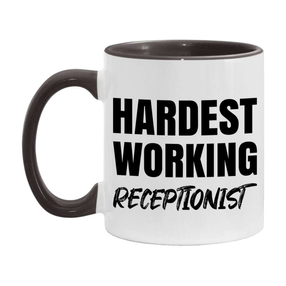 Receptionist Superlative Mug, Hardest Working Receptionist, 11oz or 15oz Ceramic Coffee Mug, Double-Sided Cup, Gift for Receptionist, Coworker Gift, Boss Gift