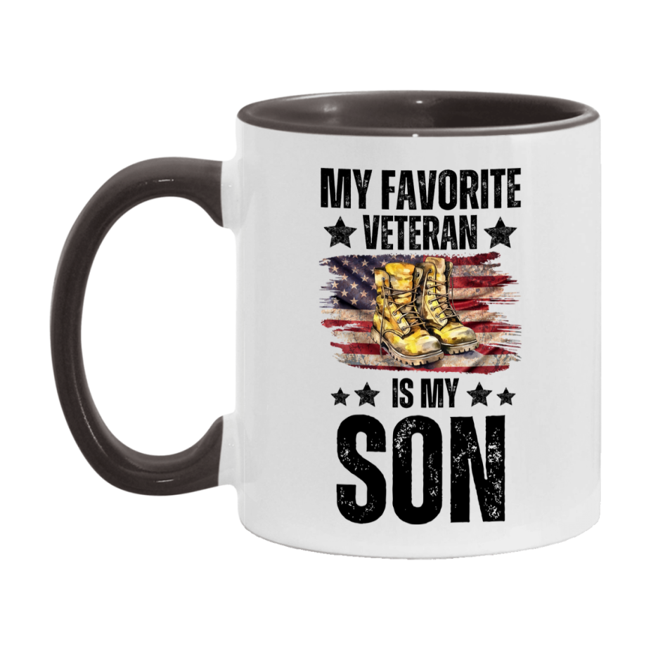 Veteran Gift Mug, My Favorite Veteran Is My Son, 11oz or 15oz Ceramic Coffee Cup Gift for Son