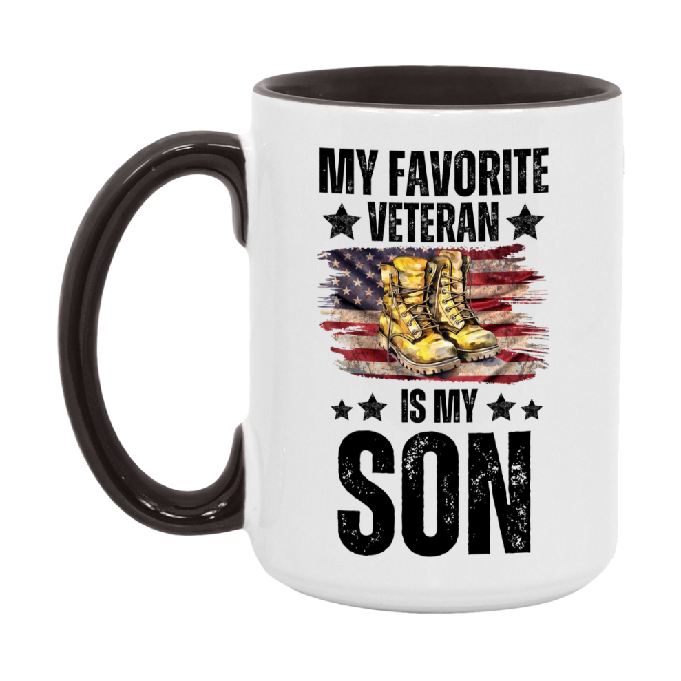 Veteran Gift Mug, My Favorite Veteran Is My Son, 11oz or 15oz Ceramic Coffee Cup Gift for Son