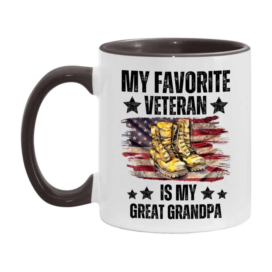 Veteran Gift Mug, My Favorite Veteran Is My Great Grandpa, 11oz or 15oz Ceramic Coffee Cup Gift for Great Grandpa