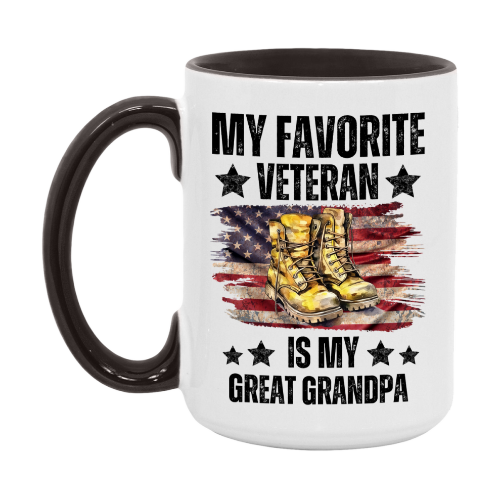 Veteran Gift Mug, My Favorite Veteran Is My Great Grandpa, 11oz or 15oz Ceramic Coffee Cup Gift for Great Grandpa