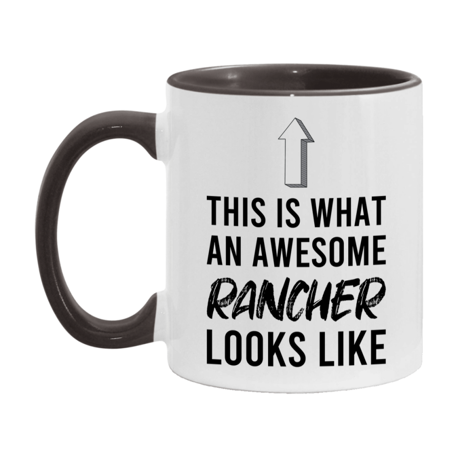 Funny Rancher Mug - This Is What An Awesome Rancher Looks Like - 11oz or 15oz Ceramic Coffee Cup - Novelty Gift for Rancher Professionals