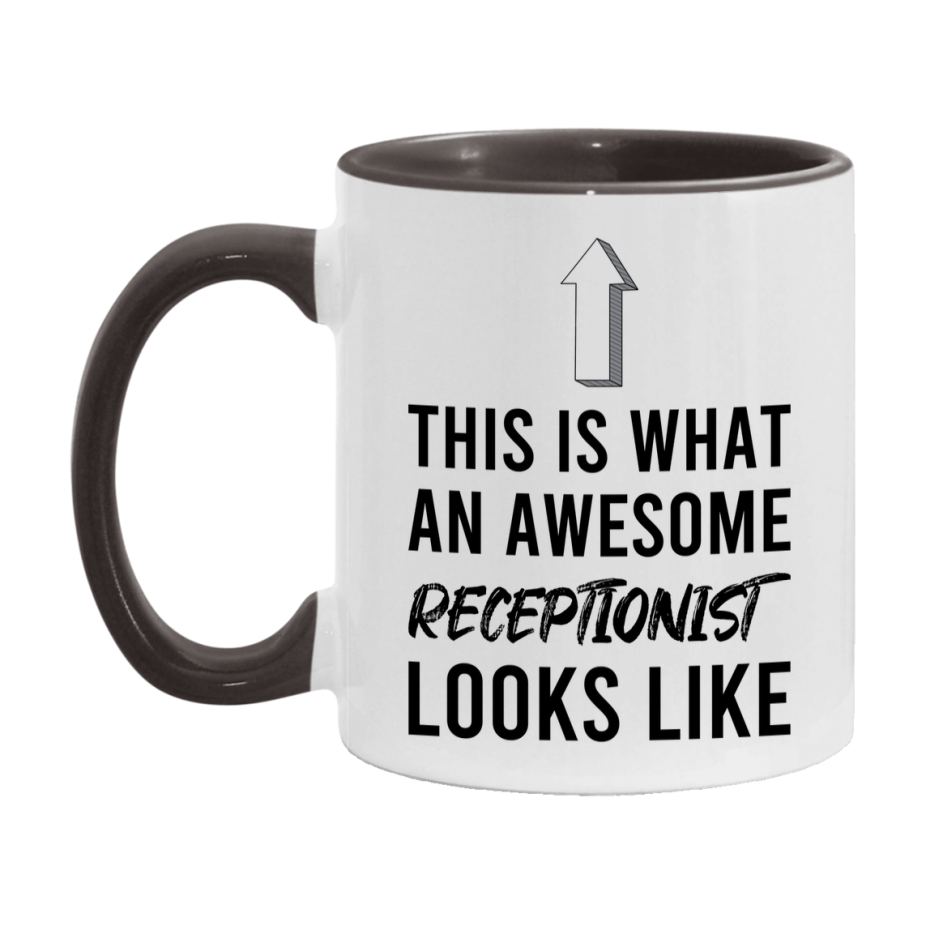 Funny Receptionist Mug - This Is What An Awesome Receptionist Looks Like - 11oz or 15oz Ceramic Coffee Cup - Novelty Gift for Receptionist Professionals