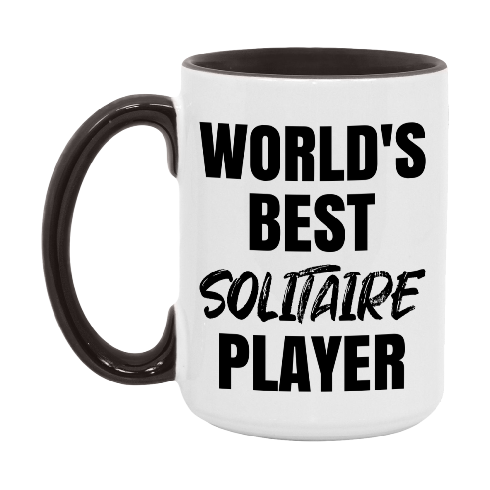 World's Best Solitaire Player Mug, Funny Card Game Player Gift, 11Oz Or 15Oz White Ceramic Mug