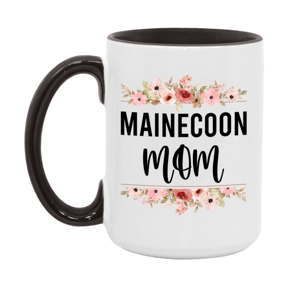 Mainecoon Cat Mom Mug, Floral Cat Mug For Mom, 11Oz Or 15Oz Coffee Cup