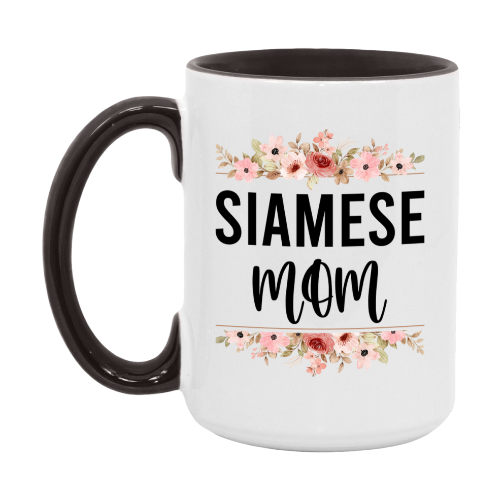 Siamese Cat Mom Mug, Floral Cat Mug For Mom, 11Oz Or 15Oz Coffee Cup