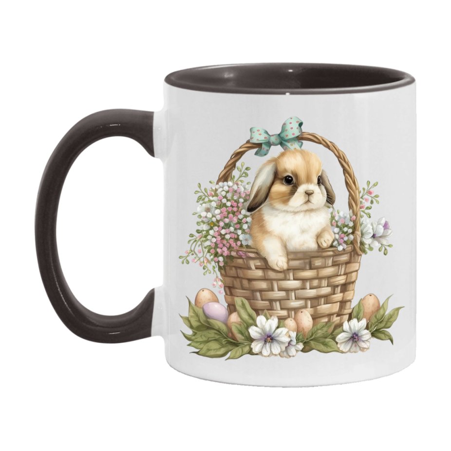 Easter Bunny Coffee Mug, Cute Bunny With Basket Easter Gift, Double-Sided 11Oz Or 15Oz White Ceramic Cup