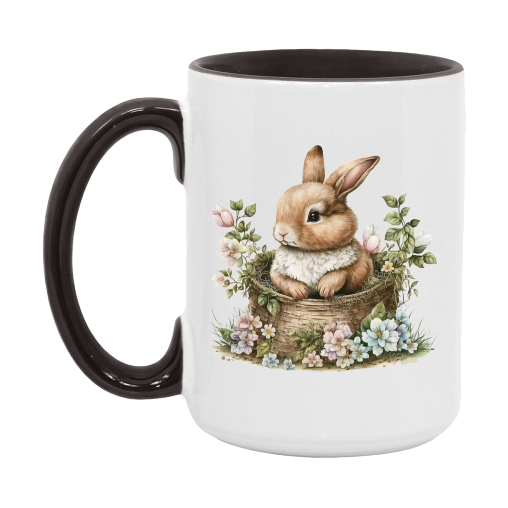 Easter Bunny Coffee Mug, Easter Basket Clipart Easter Gift, Double-Sided 11Oz Or 15Oz White Ceramic Cup