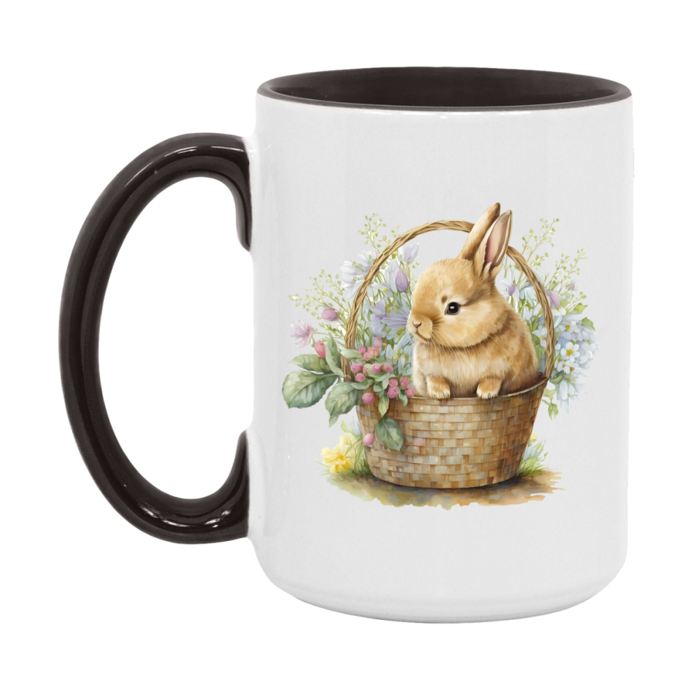 Easter Bunny Coffee Mug, Easter Bunny Basket Easter Gift, Double-Sided 11Oz Or 15Oz White Ceramic Cup