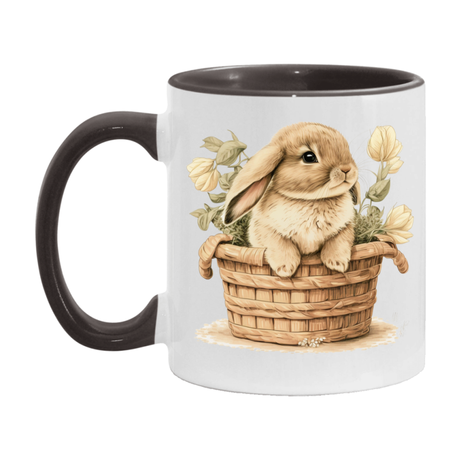 Easter Bunny Coffee Mug, Whimsical Bunny Basket Easter Gift, Double-Sided 11Oz Or 15Oz White Ceramic Cup