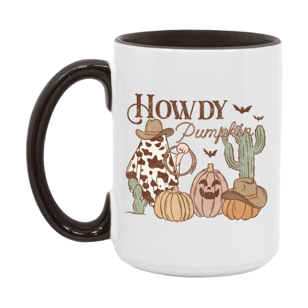 Western Halloween Mug, Cute Retro Western Halloween Coffee Cup, 11Oz Or 15Oz White Ceramic Mug