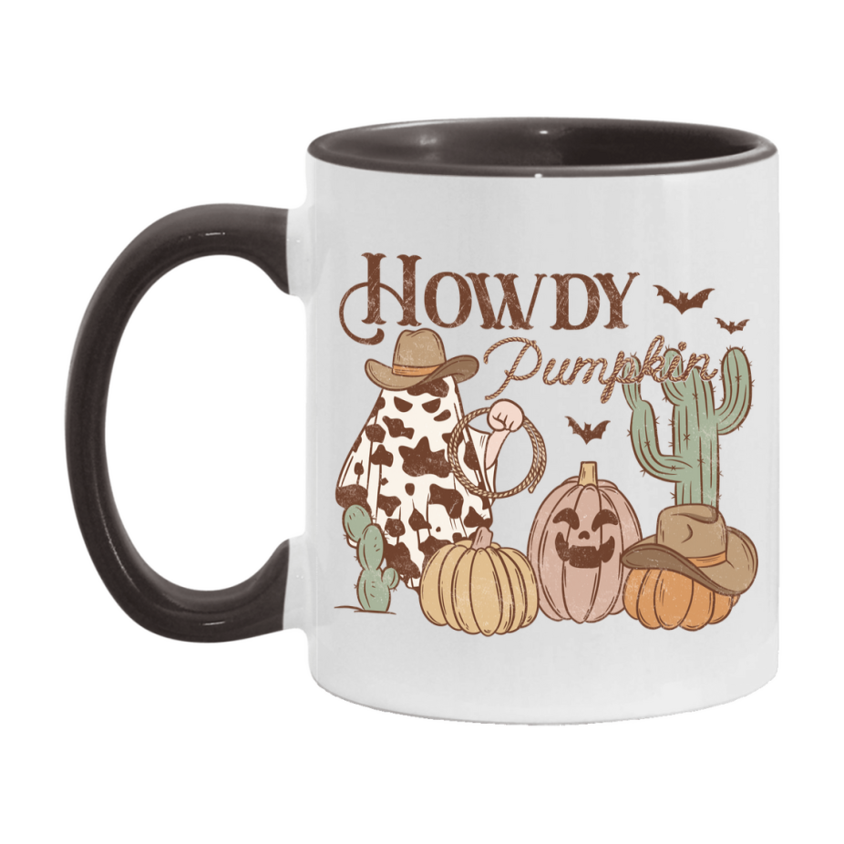 Western Halloween Mug, Cute Retro Western Halloween Coffee Cup, 11Oz Or 15Oz White Ceramic Mug