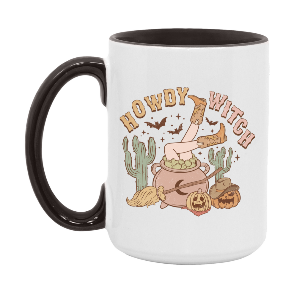Western Halloween Mug, Cute Retro Western Halloween Coffee Cup, 11Oz Or 15Oz White Ceramic Mug