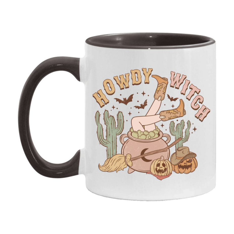 Western Halloween Mug, Cute Retro Western Halloween Coffee Cup, 11Oz Or 15Oz White Ceramic Mug