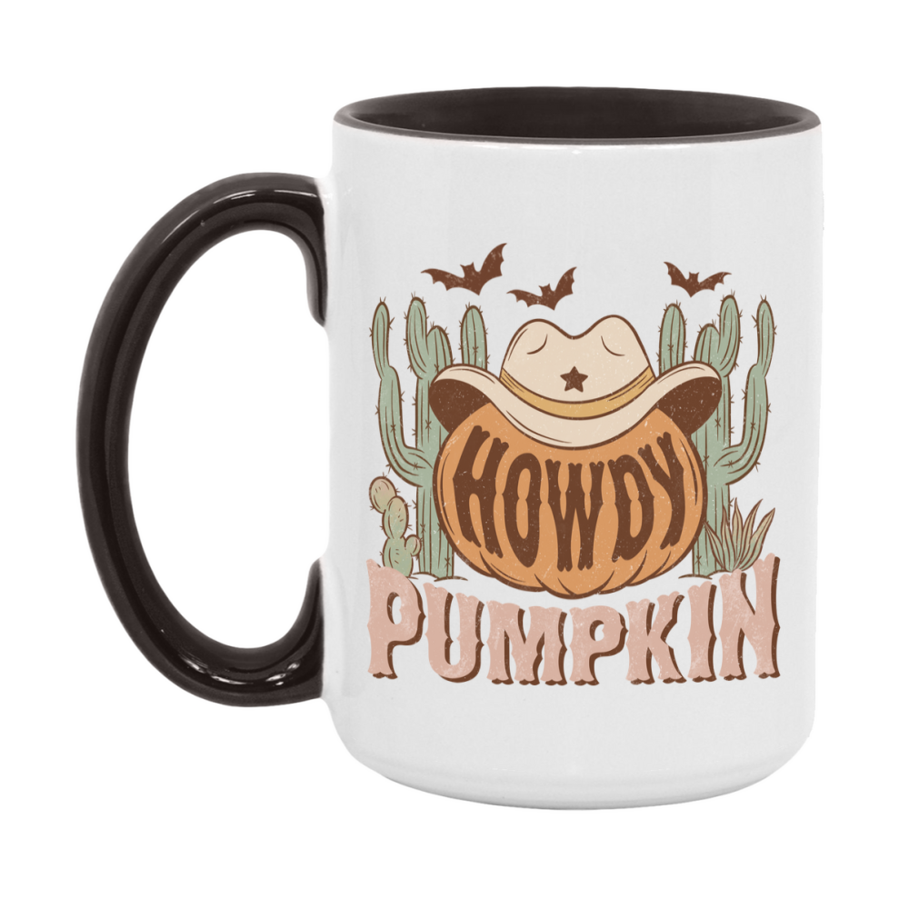 Western Halloween Mug, Cute Retro Western Halloween Coffee Cup, 11Oz Or 15Oz White Ceramic Mug
