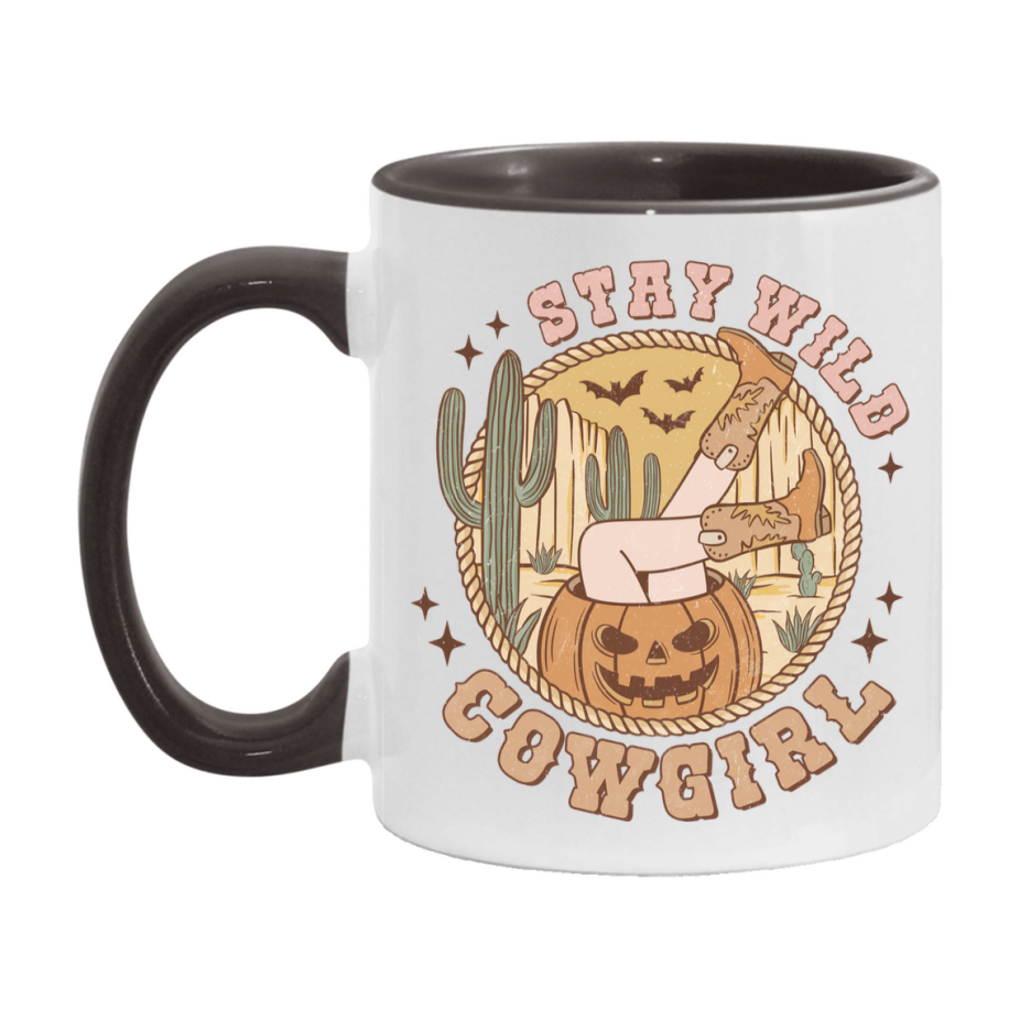 Western Halloween Mug, Cute Retro Western Halloween Coffee Cup, 11Oz Or 15Oz White Ceramic Mug