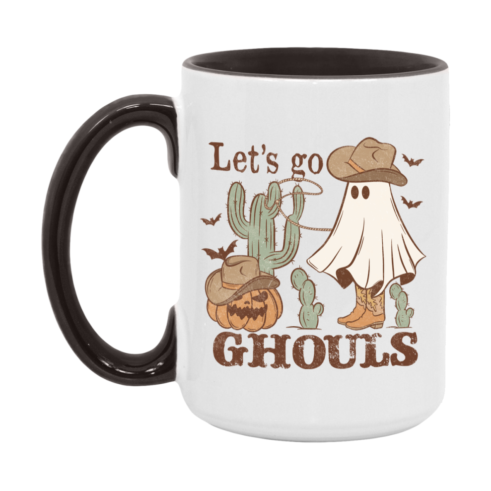 Western Halloween Mug, Cute Retro Western Halloween Coffee Cup, 11Oz Or 15Oz White Ceramic Mug