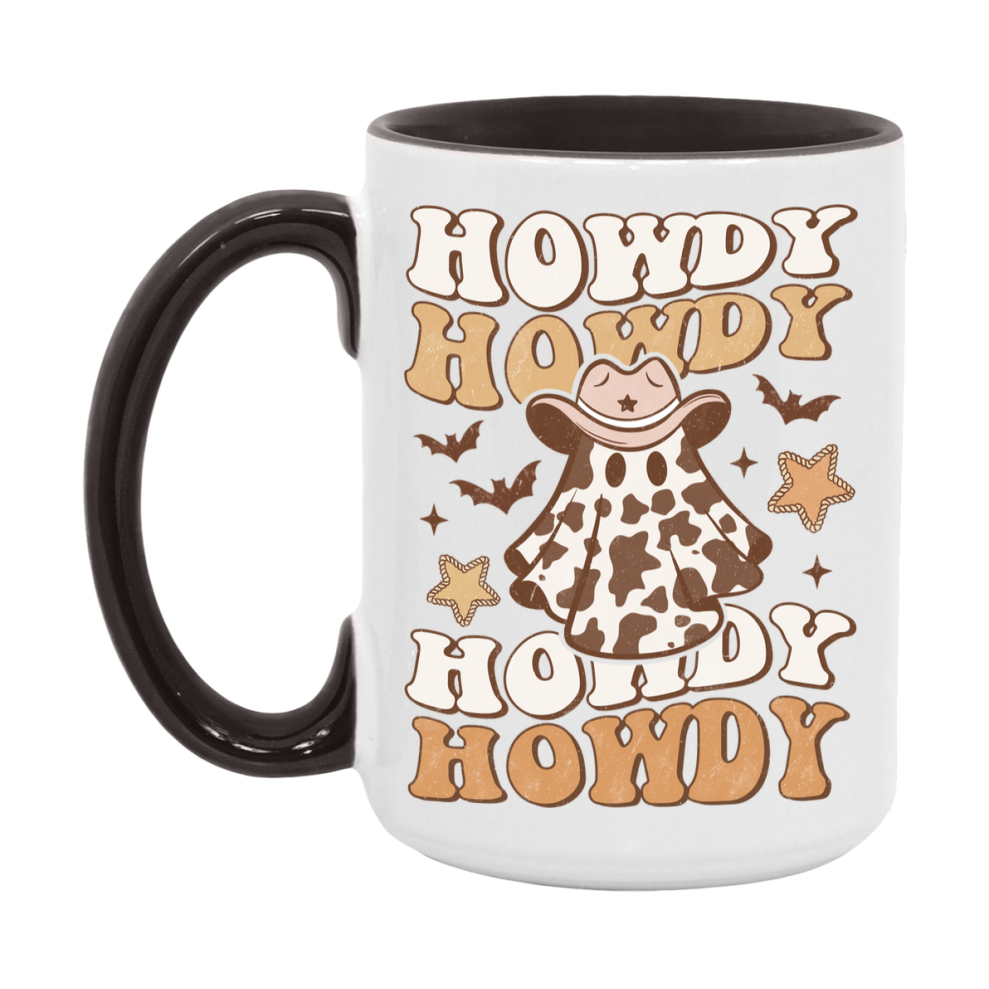 Western Halloween Mug, Cute Retro Western Halloween Coffee Cup, 11Oz Or 15Oz White Ceramic Mug