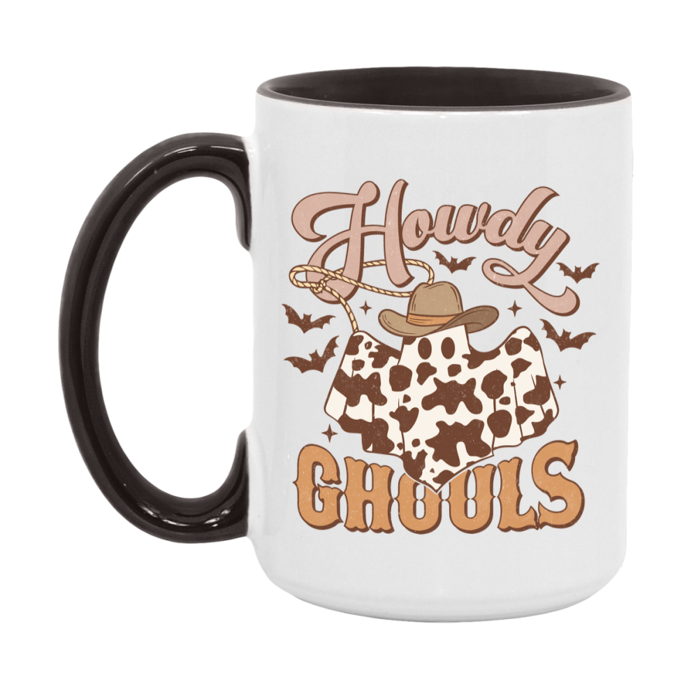 Western Halloween Mug, Cute Retro Western Halloween Coffee Cup, 11Oz Or 15Oz White Ceramic Mug