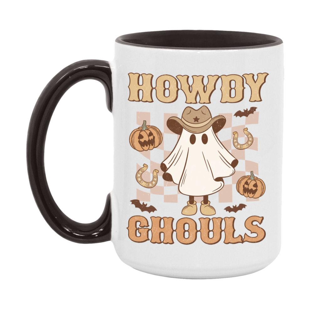 Western Halloween Mug, Cute Retro Western Halloween Coffee Cup, 11Oz Or 15Oz White Ceramic Mug