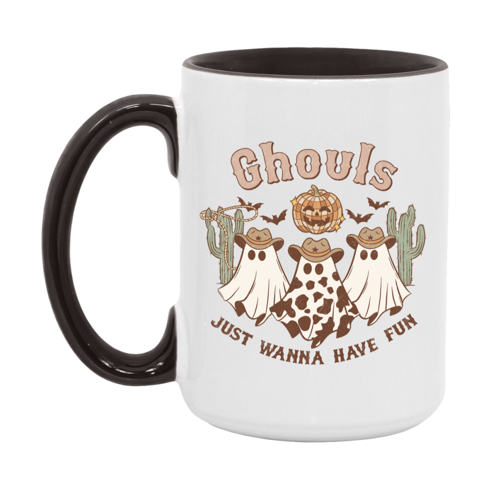 Western Halloween Mug, Cute Retro Western Halloween Coffee Cup, 11Oz Or 15Oz White Ceramic Mug