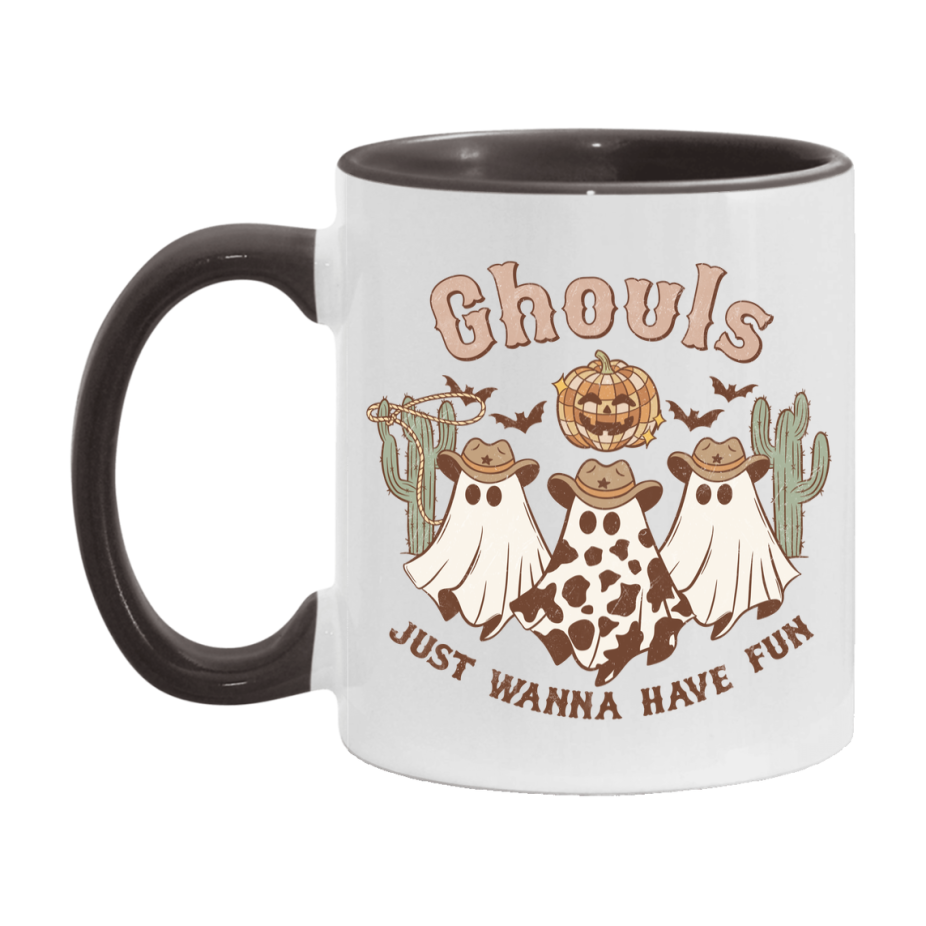 Western Halloween Mug, Cute Retro Western Halloween Coffee Cup, 11Oz Or 15Oz White Ceramic Mug