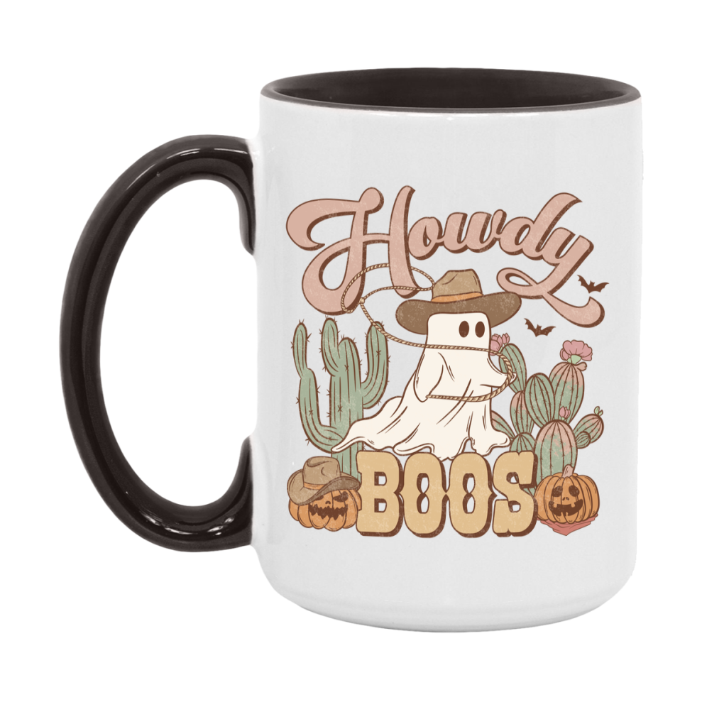 Western Halloween Mug, Cute Retro Western Halloween Coffee Cup, 11Oz Or 15Oz White Ceramic Mug