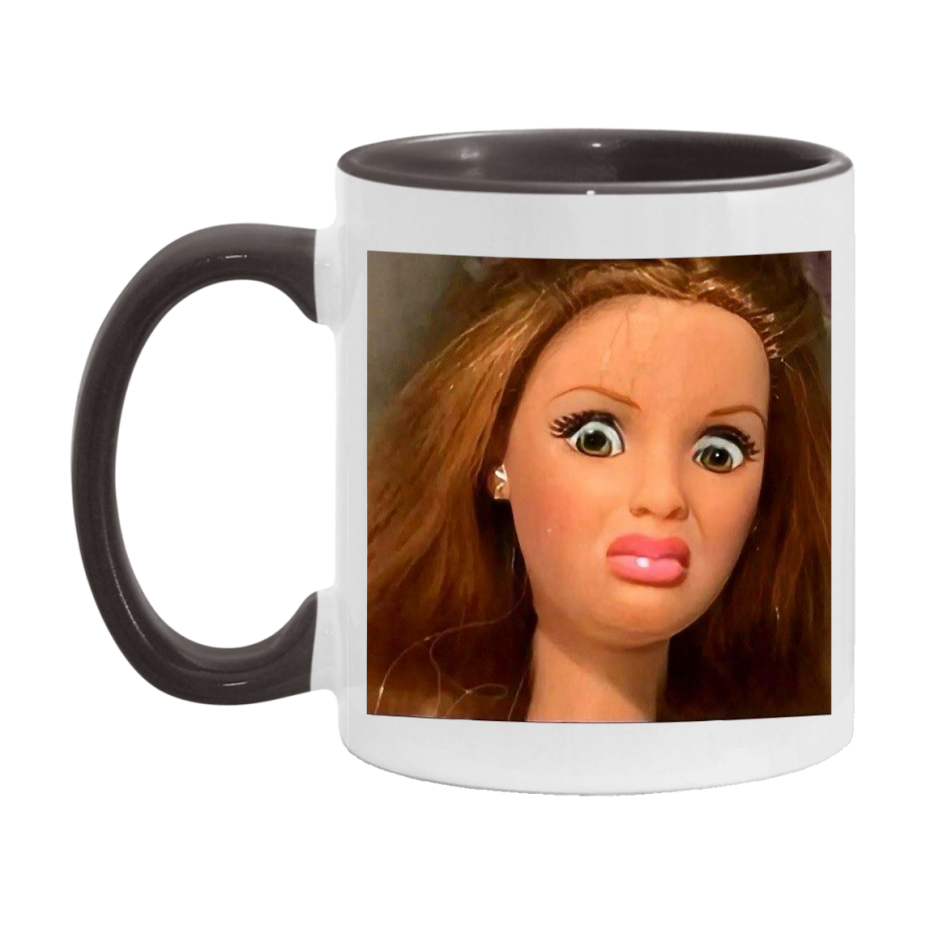 Disgusted Doll Face Mug, Funny Doll Face Meme Coffee Cup