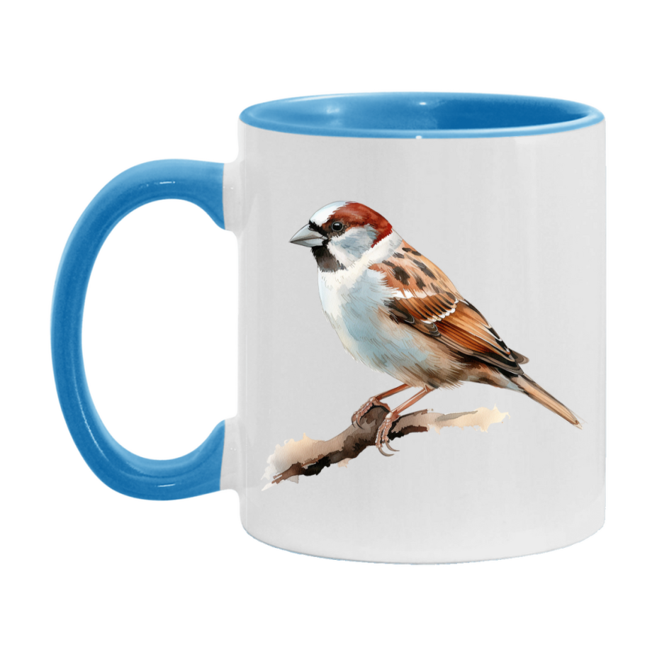 Bird Watching Mug, House Sparrow Song Bird Mug, 11oz or 15oz White Ceramic Coffee Mug Gift for Bird Watchers