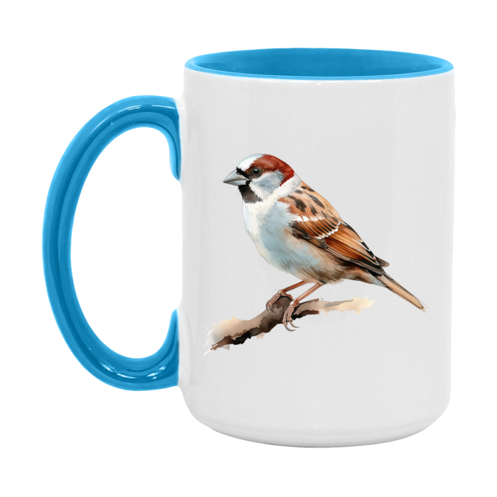 Bird Watching Mug, House Sparrow Song Bird Mug, 11oz or 15oz White Ceramic Coffee Mug Gift for Bird Watchers