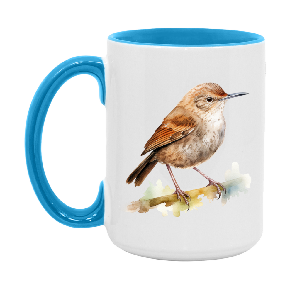 Bird Watching Mug, House Wren Song Bird Mug, 11oz or 15oz White Ceramic Coffee Mug Gift for Bird Watchers