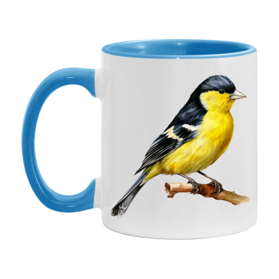 Bird Watching Mug, Lesser Goldfinch Song Bird Mug, 11oz or 15oz White Ceramic Coffee Mug Gift for Bird Watchers