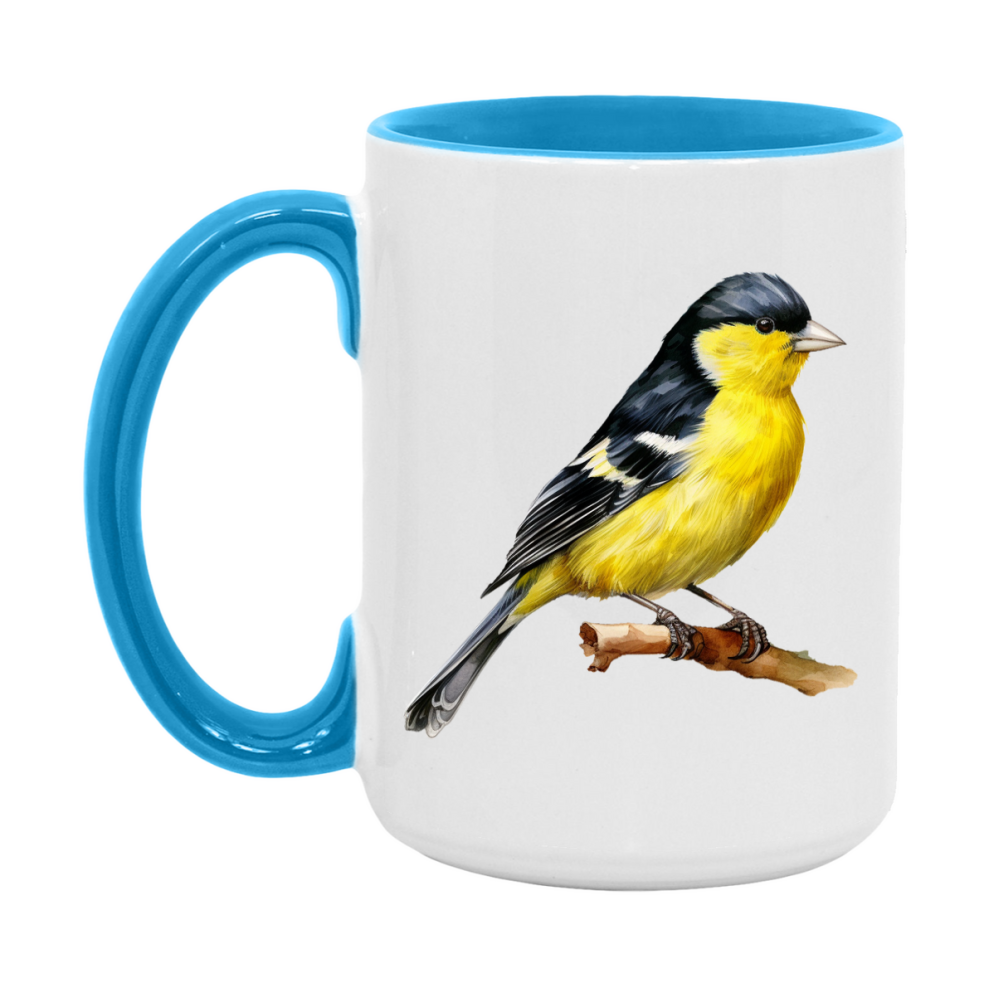 Bird Watching Mug, Lesser Goldfinch Song Bird Mug, 11oz or 15oz White Ceramic Coffee Mug Gift for Bird Watchers