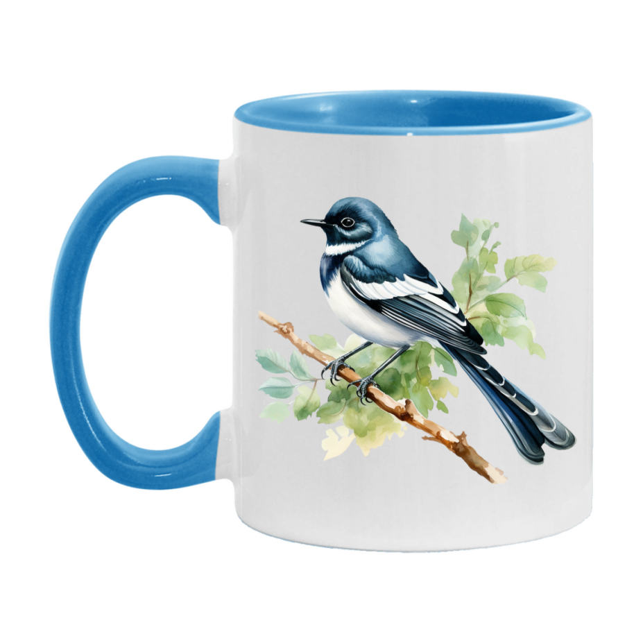 Bird Watching Mug, Oriental Magpie Robin Song Bird Mug, 11oz or 15oz White Ceramic Coffee Mug Gift for Bird Watchers