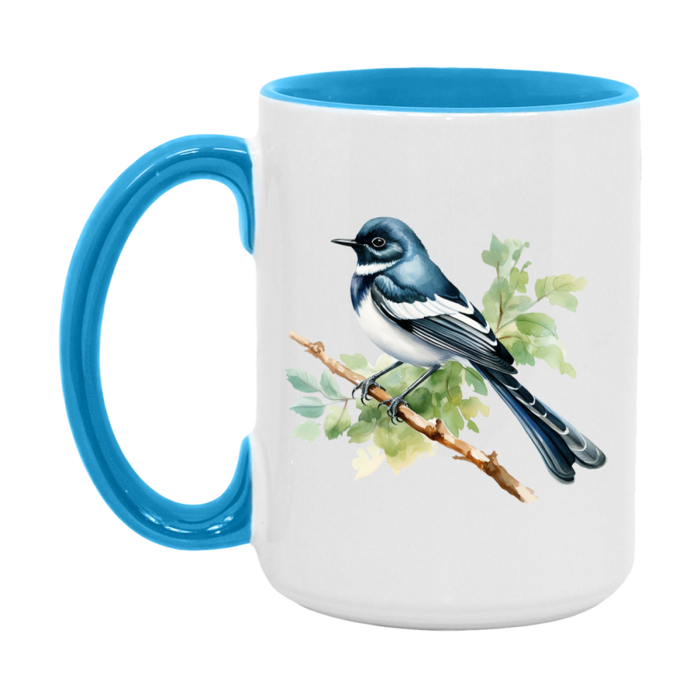 Bird Watching Mug, Oriental Magpie Robin Song Bird Mug, 11oz or 15oz White Ceramic Coffee Mug Gift for Bird Watchers