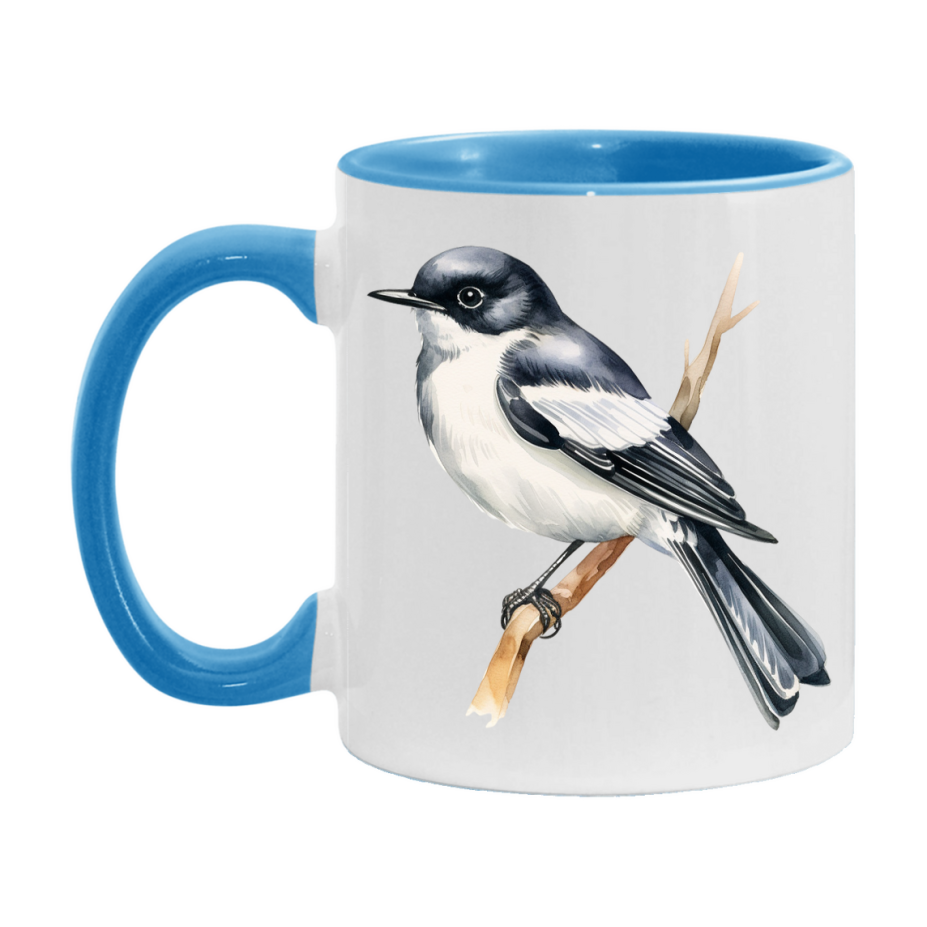 Bird Watching Mug, Pied Flycatcher Song Bird Mug, 11oz or 15oz White Ceramic Coffee Mug Gift for Bird Watchers
