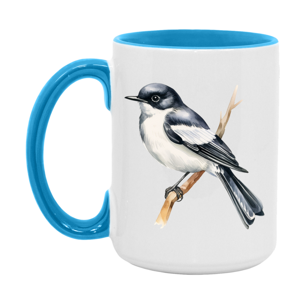 Bird Watching Mug, Pied Flycatcher Song Bird Mug, 11oz or 15oz White Ceramic Coffee Mug Gift for Bird Watchers