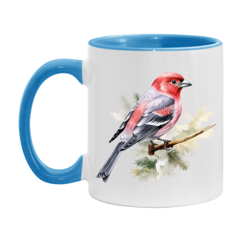 Bird Watching Mug, Pine Grosbeak Song Bird Mug, 11oz or 15oz White Ceramic Coffee Mug Gift for Bird Watchers